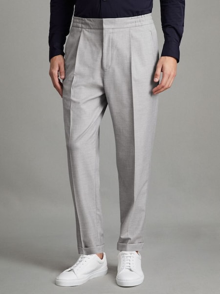 Relaxed Drawstring Trousers with Turn-Ups in Grey (N13955) | $225