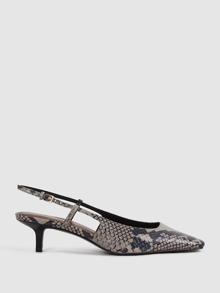 Leather Snake Print Slingback Heels in Grey (N15695) | SAR 613
