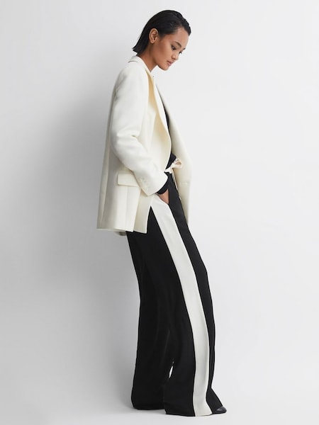 Petite Wide Leg Contrast Stripe Drawstring Trousers in Black (N17310) | $280