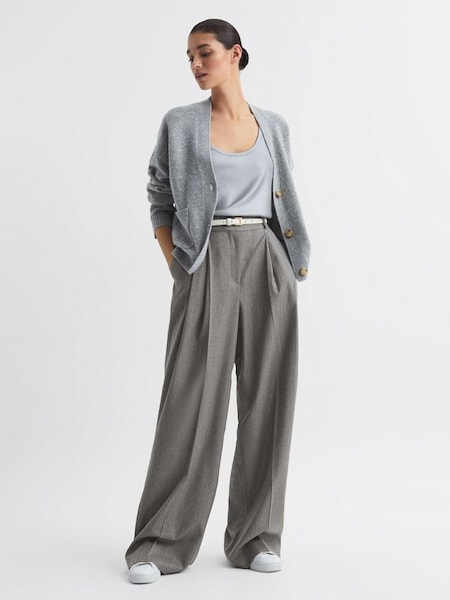 Petite Wool Blend Pinstripe Wide Leg Trousers in Grey (N18473) | CHF 184