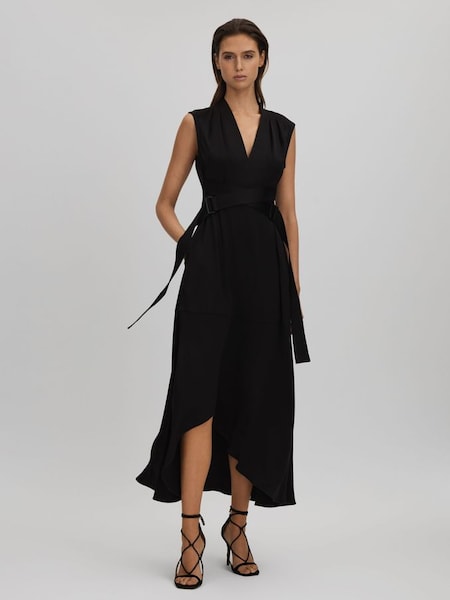 Strappy Asymmetric Midi Dress in Black (N21209) | $585