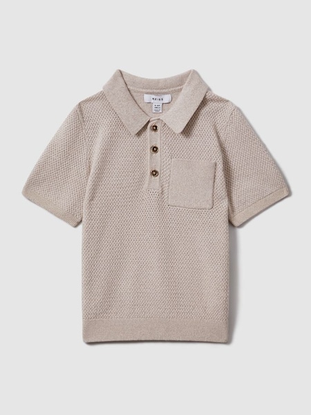 Textured Cotton Polo Shirt in Oatmeal Melange (N21218) | $70