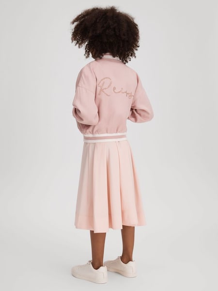 Junior Colourblock Varsity Bomber Jacket in Pink (N21541) | $110
