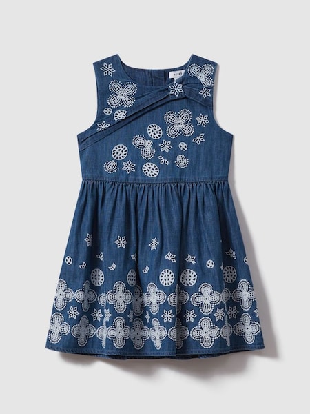 Teen Denim Broderie Dress in Denim (N21563) | $165