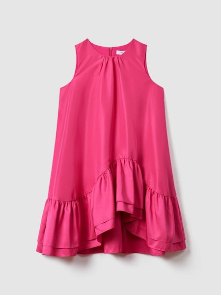 Gelaagde jurk met ongelijke zoom voor tienerzijde in felroze (N21652) | € 120