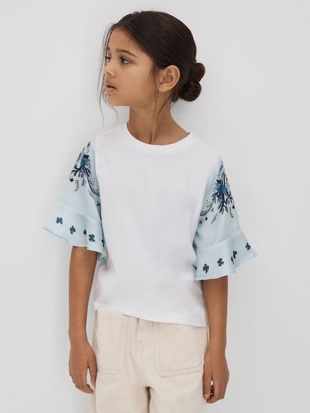 Teen T-Shirt mit Rundhalsausschnitt und Flötenärmel in Weiß (N21668) | 45 €