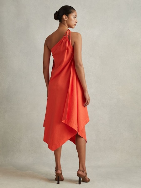 One Shoulder Draped Midi Dress in Orange (N21687) | $385
