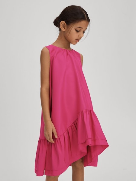 Senior Layered High-Low Dress in Bright Pink (N21699) | $130