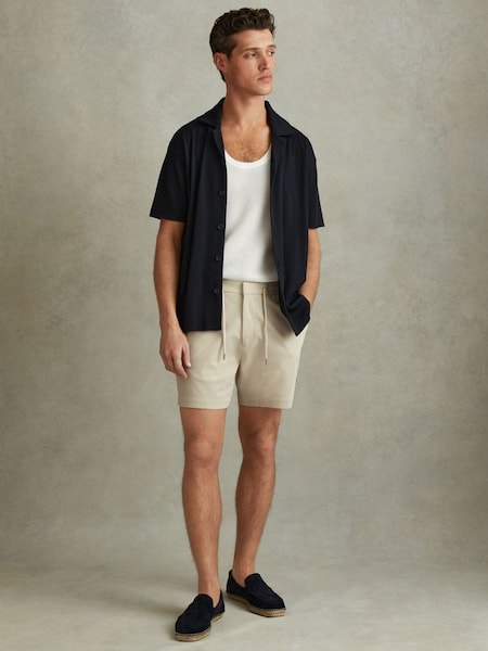 Textured Drawstring Shorts in Stone (N22812) | $180