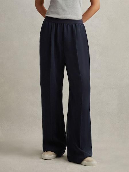 Tenger - Lyocell linnen broek met wijde pijpen in marineblauw (N22880) | € 220