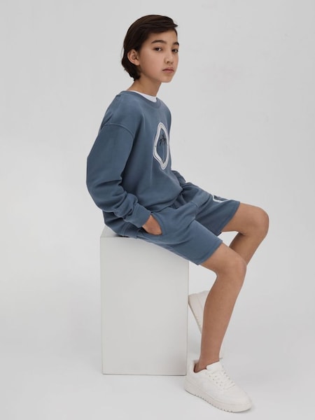 Senior Cotton Motif Crew Neck Sweatshirt in Airforce Blue (N22889) | HK$550