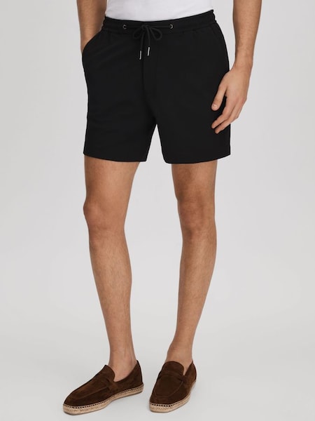 Textured Drawstring Shorts in Black (N22890) | $145