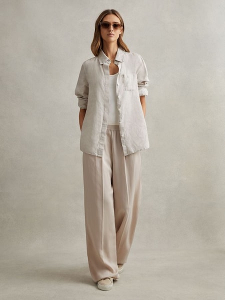 Petite Lyocell Linen Wide Leg Trousers in Oatmeal (N22907) | HK$2,260