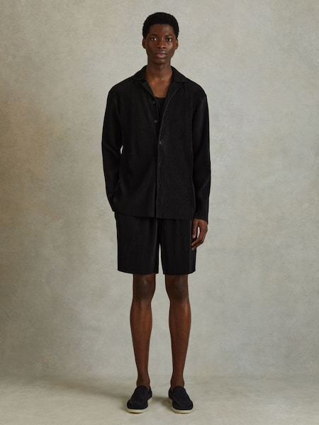 Elasticated Plisse Shorts in Black (N22915) | $180