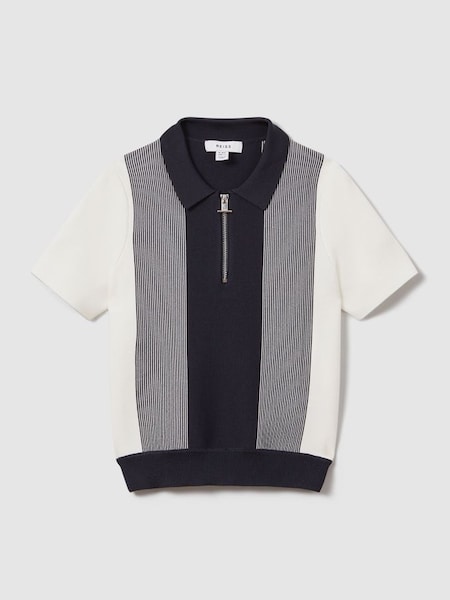 Half Zip Striped Polo Shirt in Navy (N25296) | HK$700