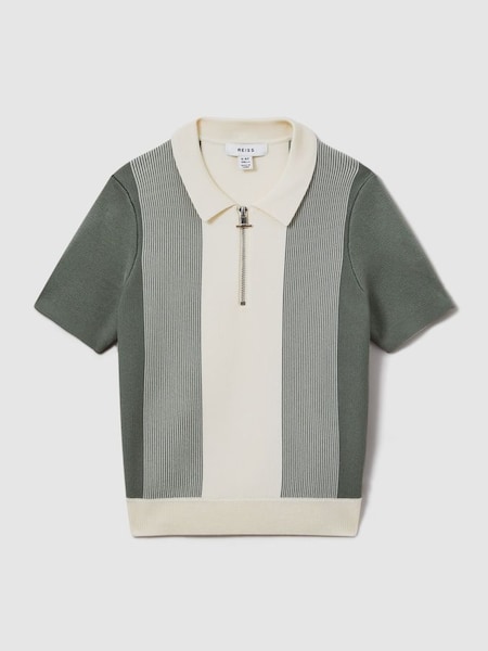 Half Zip Striped Polo Shirt in Sage (N25302) | €65