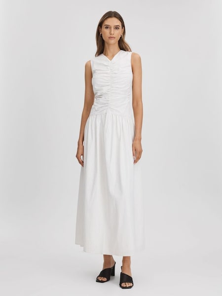 Anna Quan Ruche Maxi Dress in White Stripe (N25303) | HK$9,760
