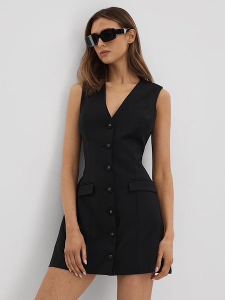 Anna Quan - Zwarte mini-jurk met enkele rij knopen (N25320) | € 860