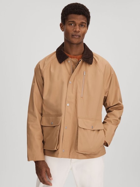 Les Deux Water Resistant Canvas Zip-Through Jacket in Camel (N26677) | CHF 390