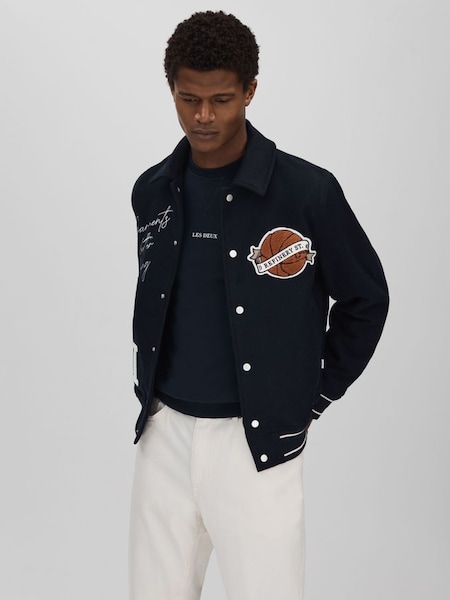 Les Deux Wool Blend Varsity Jacket in Dark Navy (N26683) | $620