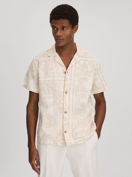 Les Deux Ramie-Cotton Cuban Collar Shirt in Ivory (N26705) | SAR 625