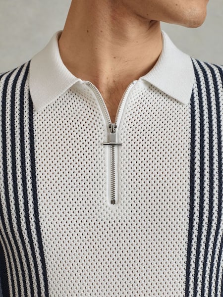 Open-Stitch Half-Zip Polo Shirt in Blue/White (N26712) | HK$1,660