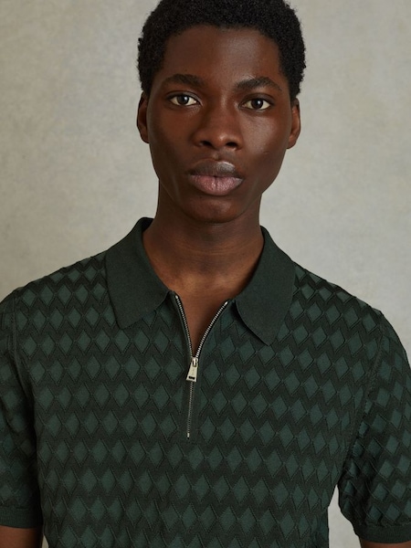 Half-Zip Knitted Polo Shirt in Emerald (N26735) | HK$1,660