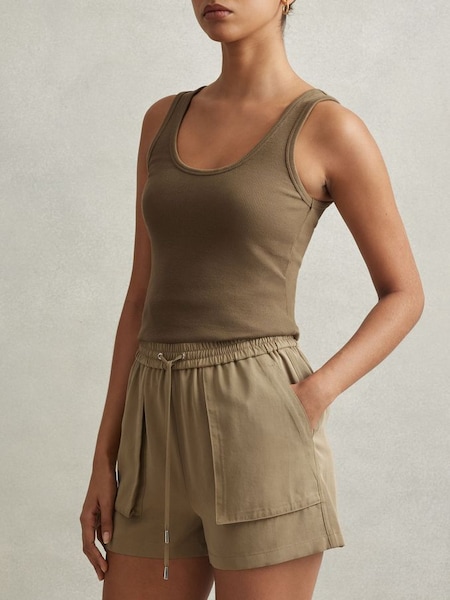 Ribbed Cotton Blend Vest in Khaki (N27598) | CHF 45