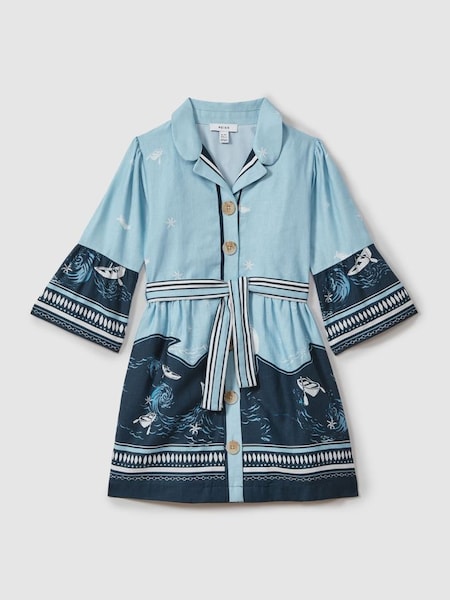 Cotton Linen Flared Sleeve Dress in Blue Print (N27692) | HK$1,210
