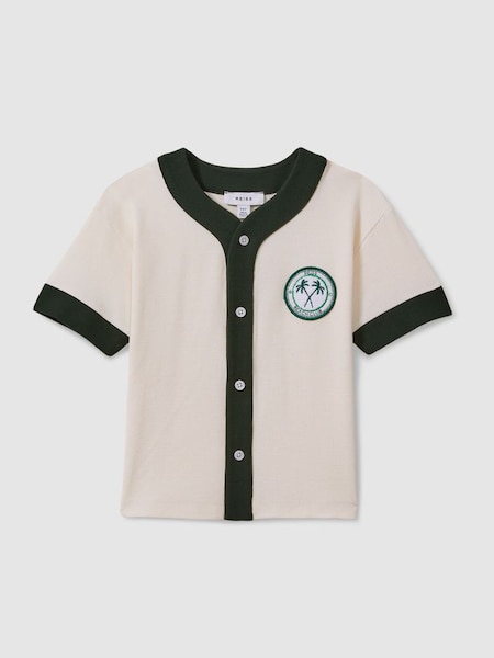 Teen Textured Cotton Baseball Shirt in Ecru/Green (N28312) | $90