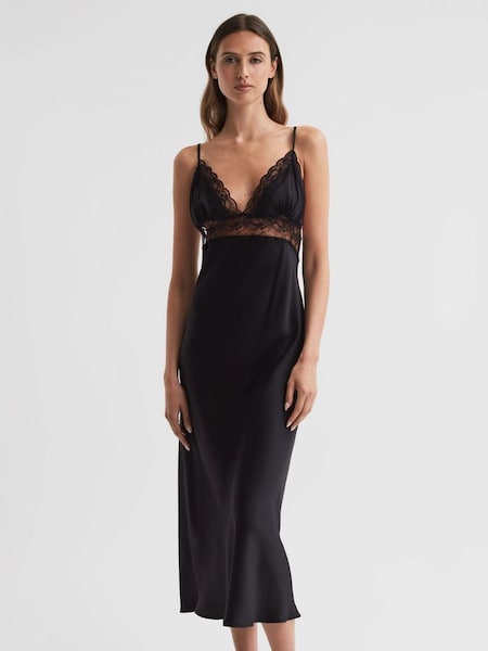 Maison Essentiele Silk Lace Midi Dress in Black (N29884) | $580