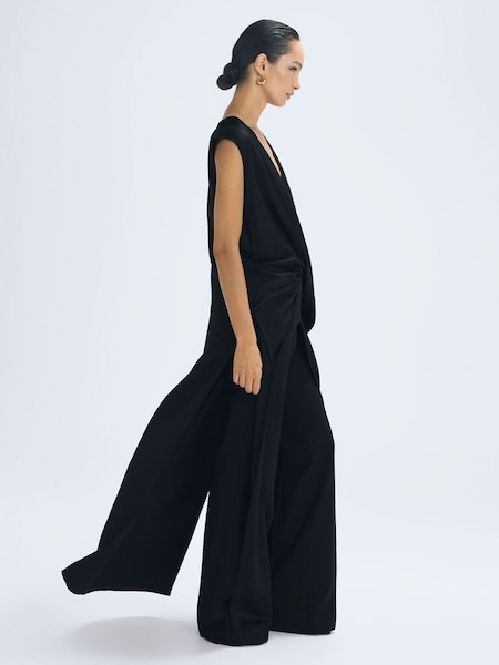 Atelier Draped Plunge Neck Maxi Top in Black (N31476) | $270