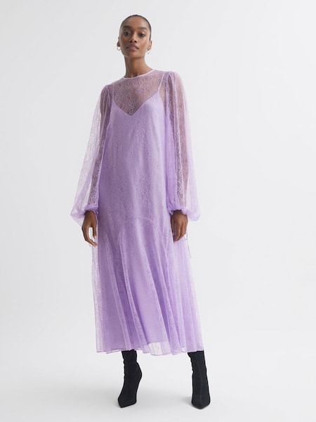 Florere Lace Midi Dress in Lilac (N31478) | SAR 557