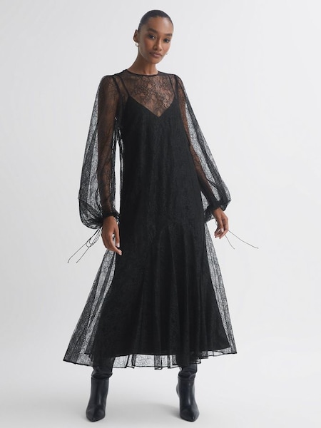 Florere - Zwarte kanten midi-jurk (N31479) | € 128