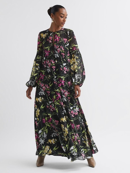 Florere Printed Maxi Dress in Black (N31480) | $326