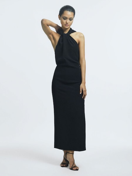 Atelier - Zwarte midi-jurk met halterhals (N31482) | € 198