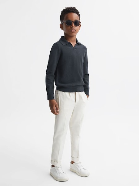 Junior Slim Fit Merino Wool Open Collar Top in Anthracite Grey (N31496) | $60