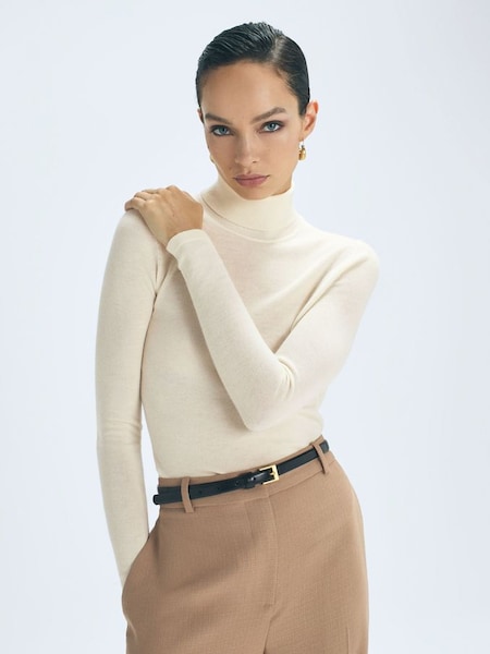 Atelier Cashmere Roll Neck Top in Cream (N31498) | $274