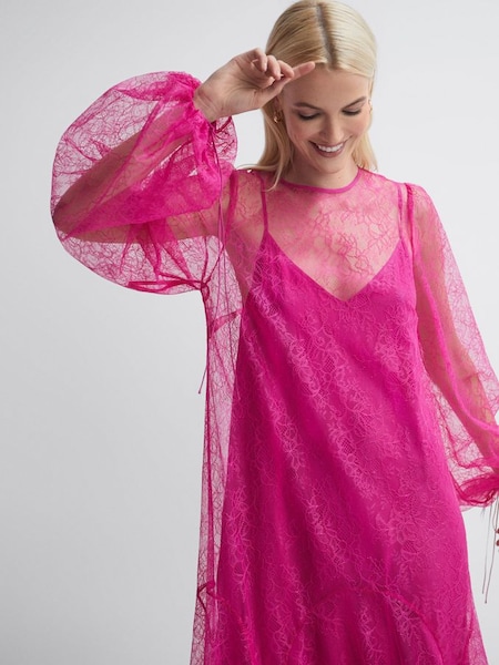 Robe mi-longue Florere en dentelle rose vif (N31506) | 136 €