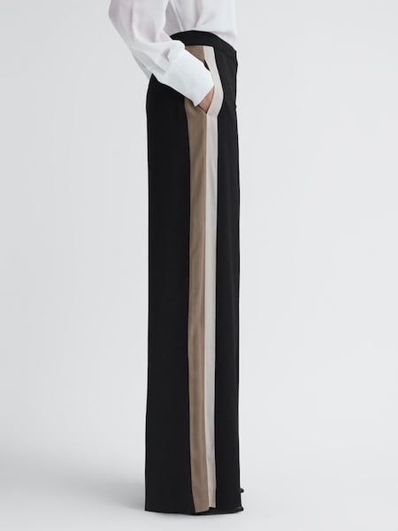 Wide Leg Side Stripe Trousers in Black (N31510) | SAR 386