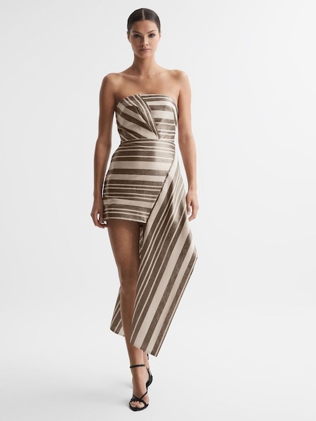 Acler - Goudkleurige gestreepte mini-jurk zonder bandjes (N32577) | € 535