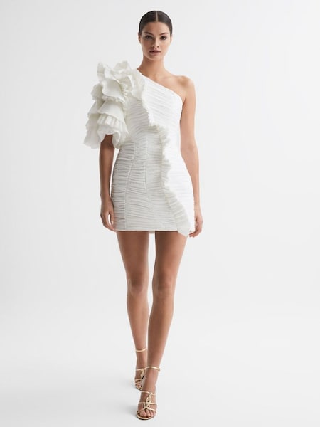 Acler One-Shoulder Ruffle Mini Dress in Ivory (N32580) | $815