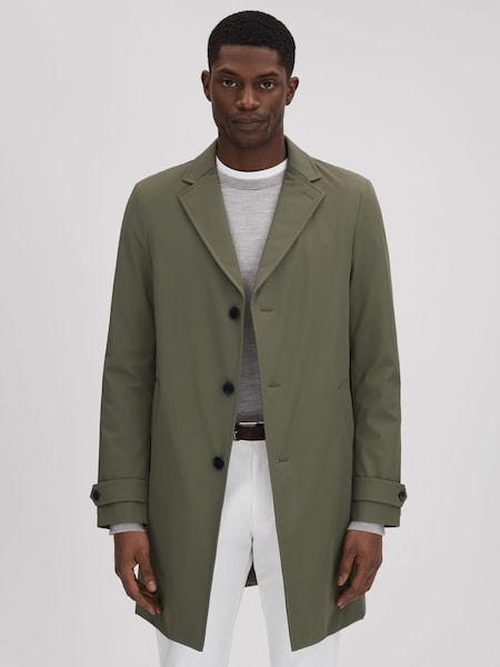 Manteau mi-long à simple boutonnage vert fougère (N32604) | 228 €