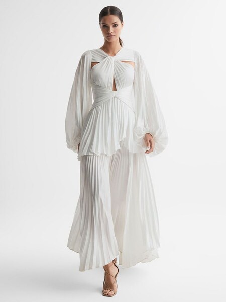 Acler Pleated Blouson Sleeve Midi Dress in Ivory (N32606) | HK$8,630