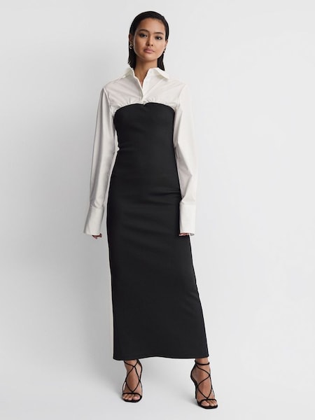 Anna Quan Hybrid Shirt Jersey Maxi Dress in Swan Black (N32615) | $1,190