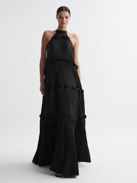 Acler Neckholder-Maxikleid mit Rüschen, Schwarz (N32616) | 945 €