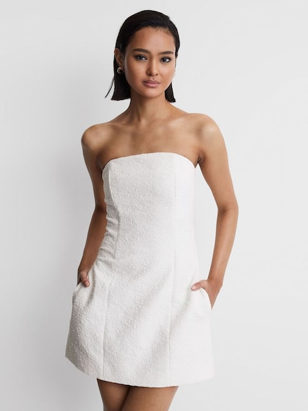 Anna Quan Boucle Strapless Mini Dress in White (N32621) | $720