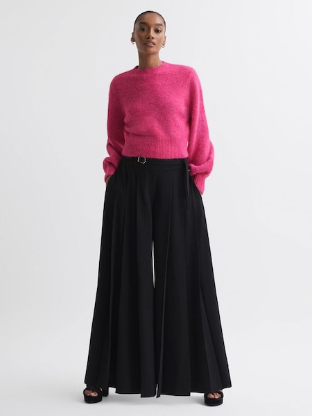 Florere Wide Leg Belted Trousers in Black (N33334) | SAR 443