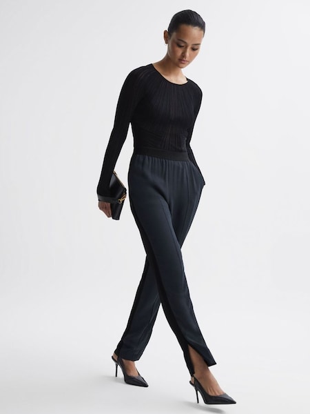 Tapered Split Hem Trousers in Black (N33338) | $140