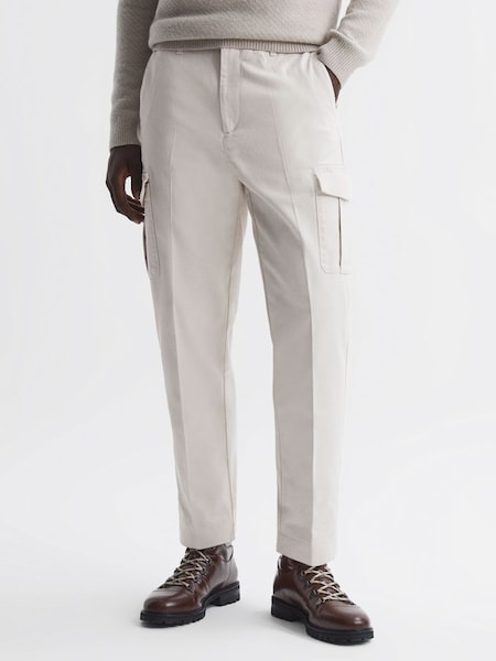 Tapered Brushed Cotton Cargo Trousers in Ecru (N33381) | $112